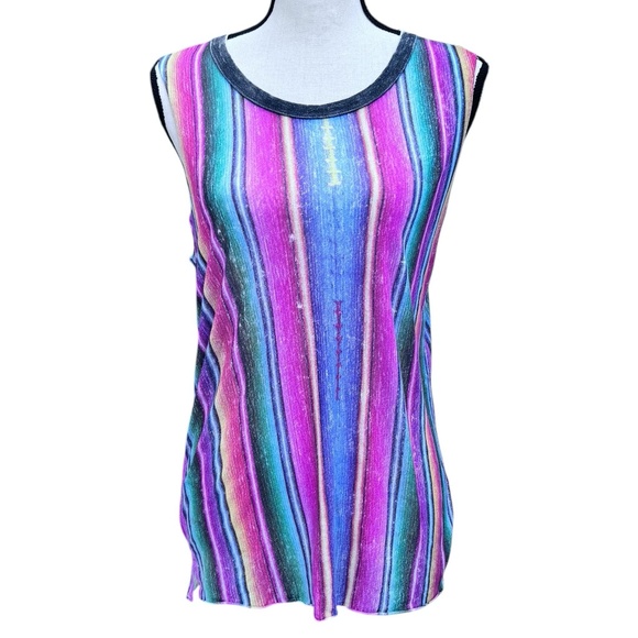CHASER RAINBOW STRIPE SLEEVELESS T SHIRT - Picture 1 of 12
